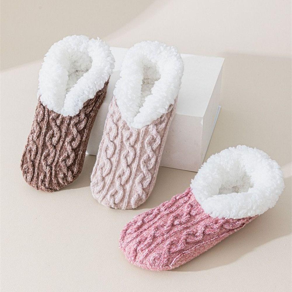 Knitted Twist Winter Floor Socks Coral Fleece Sleeping Socks Simple Thicken Plush Socks  Girls