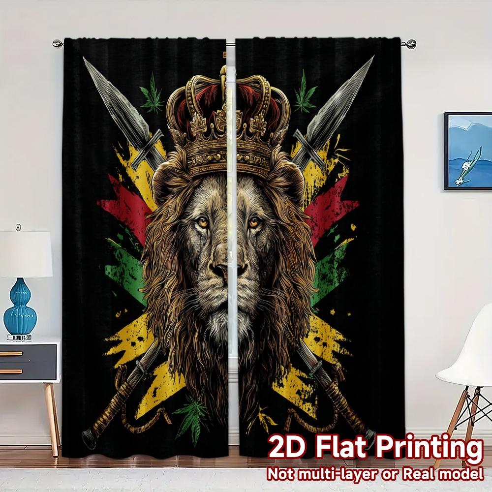 

2pcs 2D FLAT PRINTING Curtains (Without Rod) RoyalLionGuard Print Chic Curtains Semi-Sheer Curtains Decorations Suitable for 100*130 HOOK 1pcs