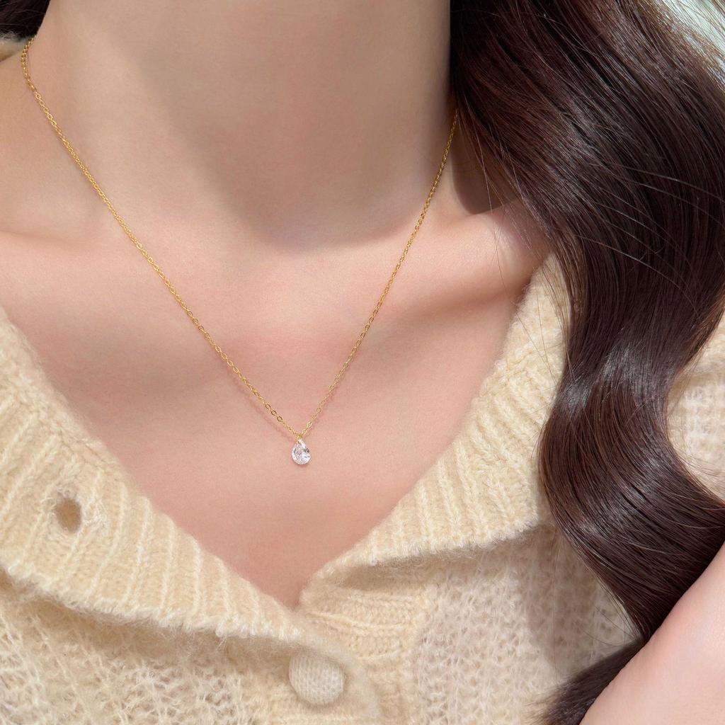 Cross-Border S925 Sterling Silver Water Drop Zircon Necklace - Elegant Women's Clavicle Chain