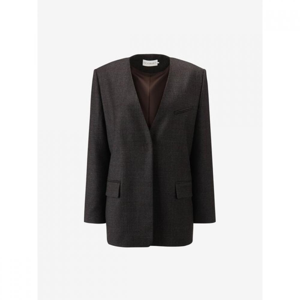 Cc Collect. Wool Blended Check Collarless Jacket C264msf039
