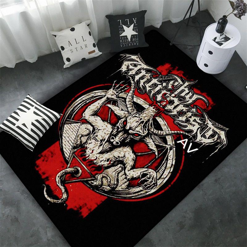 Schädel Baphomet Ziegen Dämon Raserei Bereichsteppich Blutrot-Baphomet Teppich-Baphomet Dekor-Satanische Matte-Satanische Heimdekoration