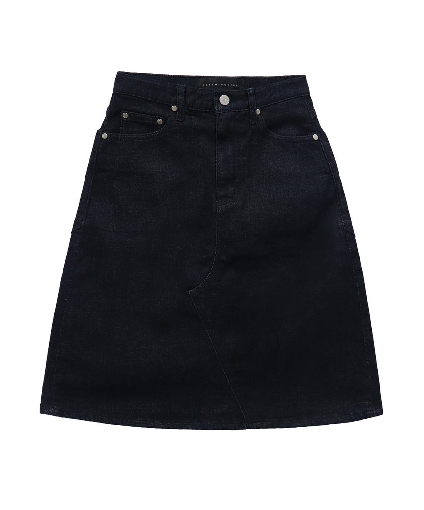 Teulimingbeodeu One Button Denim Set-Up Skirt [ Indigo ]