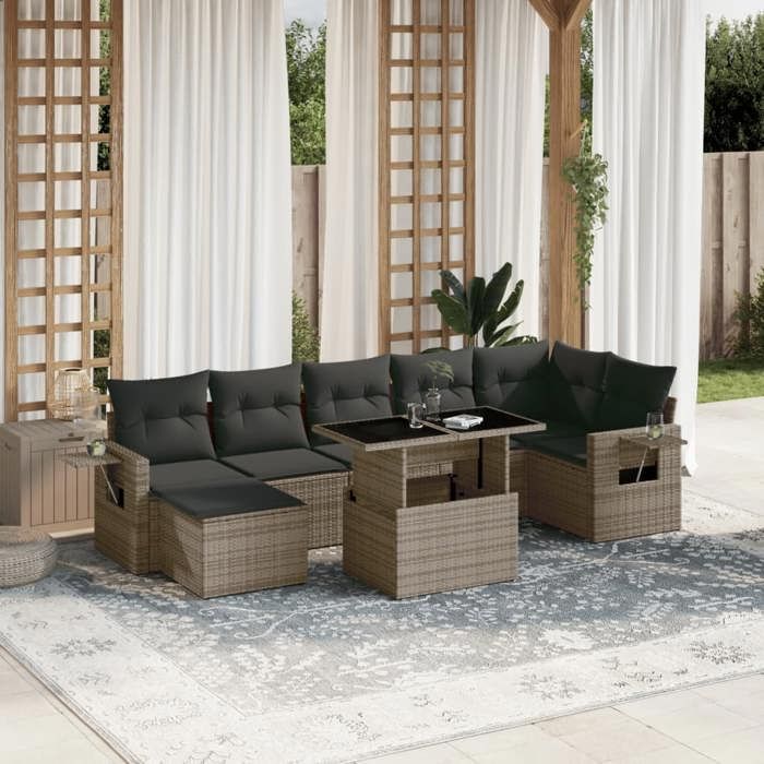 VidaXL Salon de jardin 8 pcs avec coussins gris résine tressée 3268060