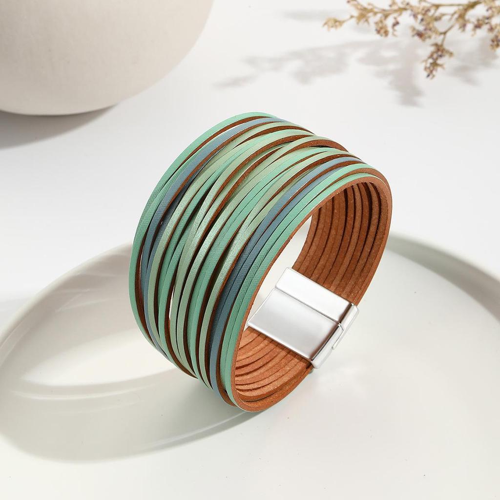 Gradient Multi-Strand Men's and Women's Bracelet with PU Leather Cord and Magnetic Clasp.