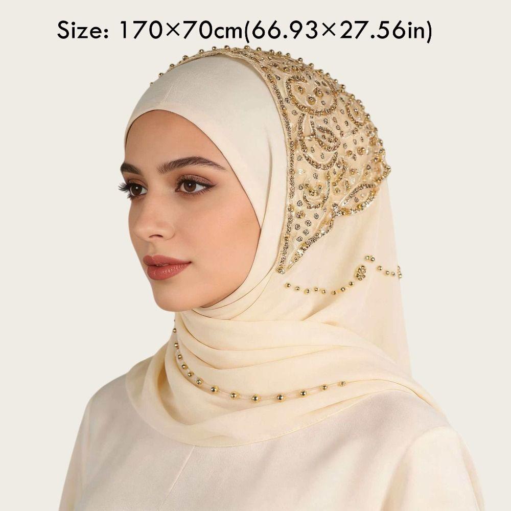 Breathable Muslim Instant Turban Solid Color Islamic Crinkle Shawl New Rhinestone Chiffon Scarf