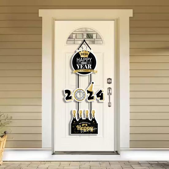 3ks 2024 Dveřní plaketa na Silvestrovský večírek se závěsným lanem Vytvořte slavnostní atmosféru Jemné zpracování Dveřní cedule