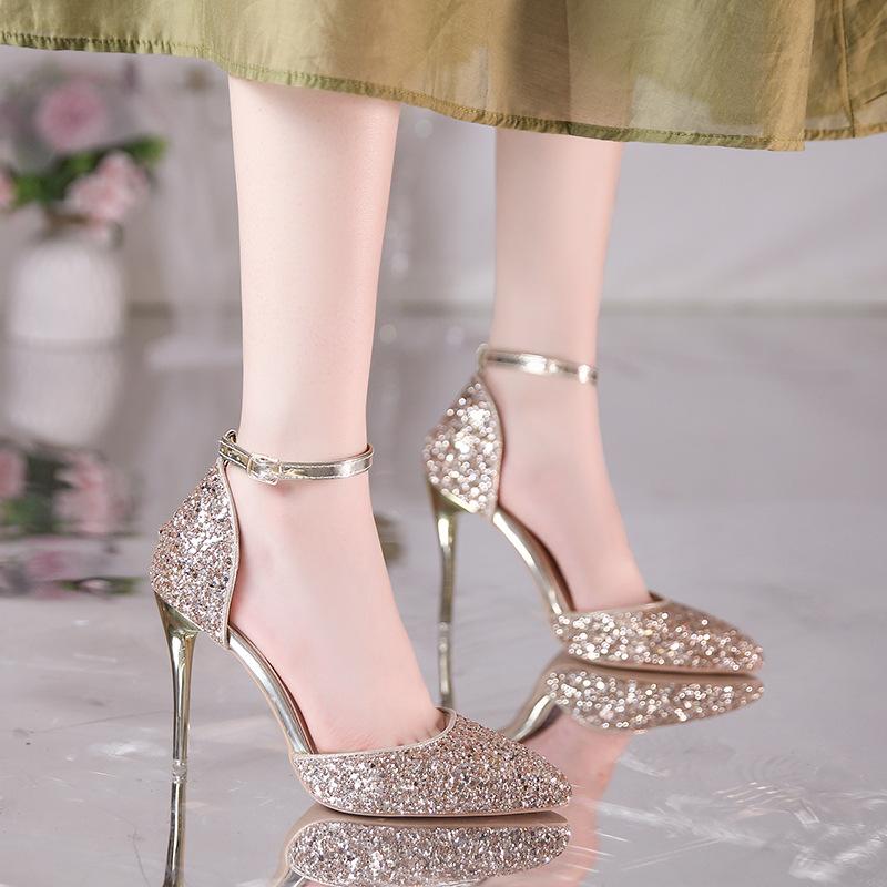 Fashion 2025 New Woman Pumps Luxury Sequins High Heels Summer Women Party Shoes Fashion Sexy Gold Sliver Stiletto Heels Ladies Sandals