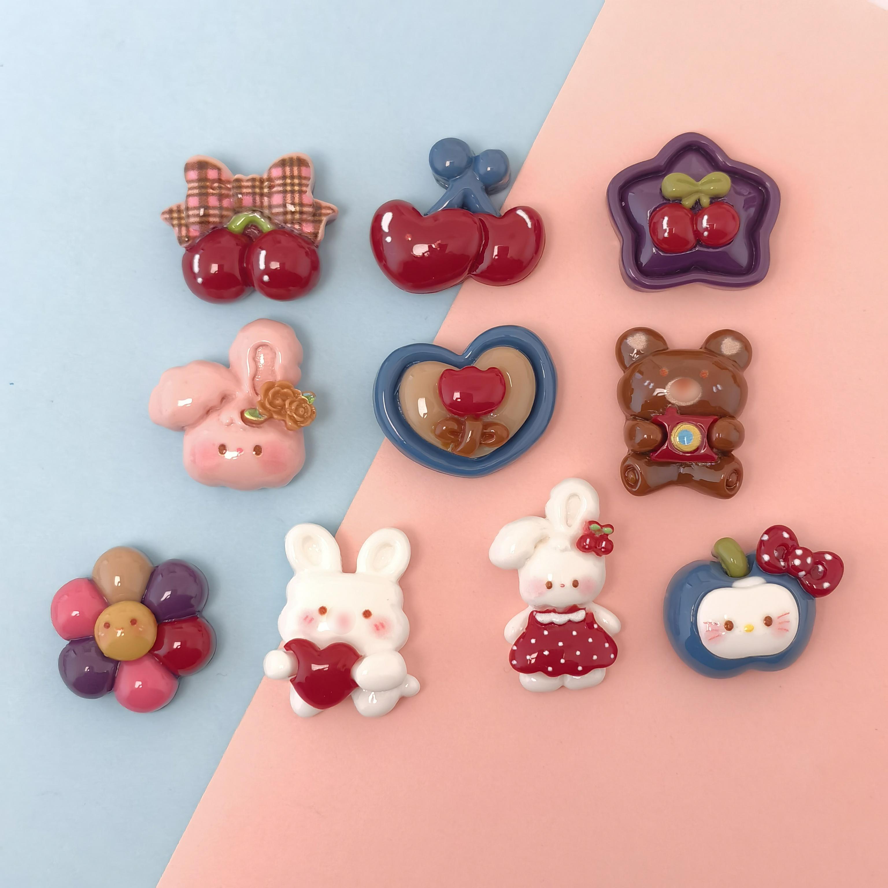 100Pcs Mixed Animal Slime Charms Kawaii Bear Rabbit Cherry Fruit Flatback Resin Cabochons Charms Bulk for DIY Crafting Resin&about20mm-100pcs/bag