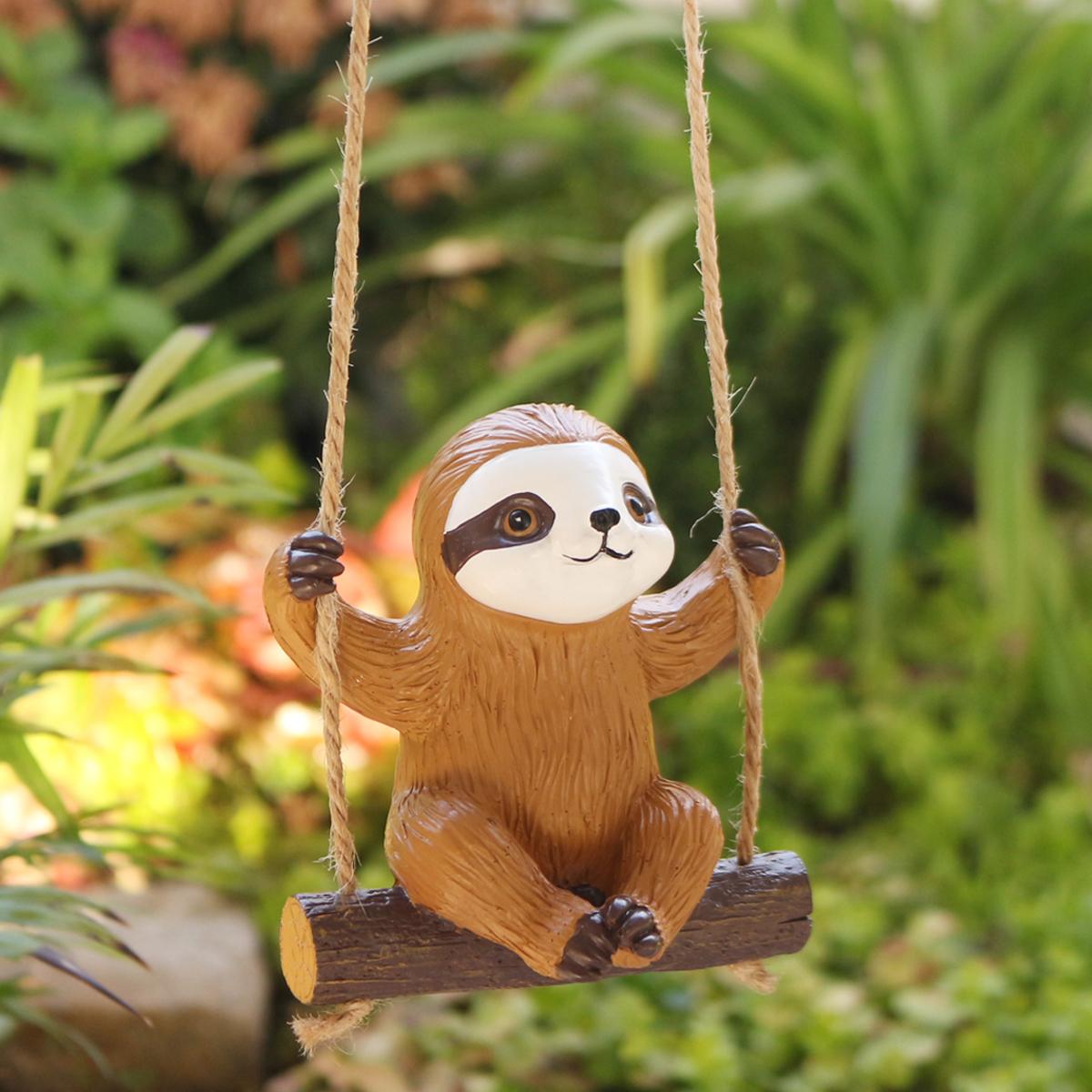 

1 sitting sloth swing, garden animal swing hanging piece, family gift, hand-painted resin crafts