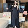 French pajamas women's summer ice silk suspender nightgown two-piece set sexy back waist thin nightgown with chest pad