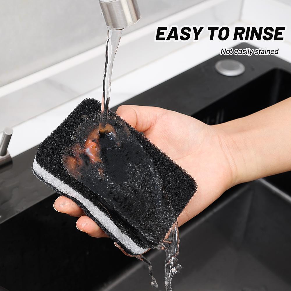 Thickened Double-sided Dishwashing Sponge Black Sandwiched White Stain Removal Scouring Cloth Cleaning of Pots Bowls Sinks Rag
