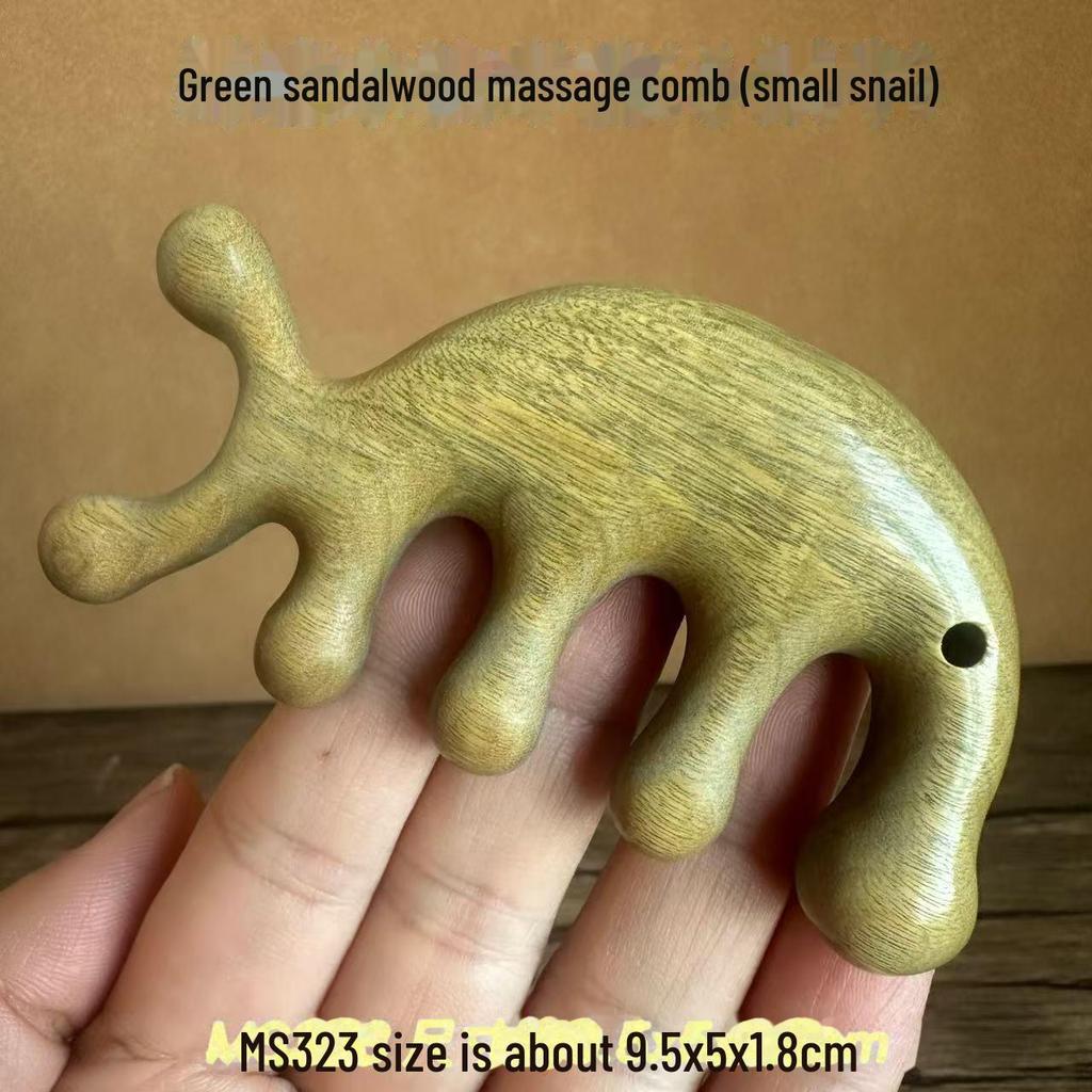 Green Sandalwood Carved Portable Scalp Massage Comb for Women