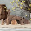Crèche en bois représentant un tombeau vide, avec scène de la Nativité et de la Résurrection, pour la maison, le bureau ou l'église. Décoration religieuse pour Pâques.