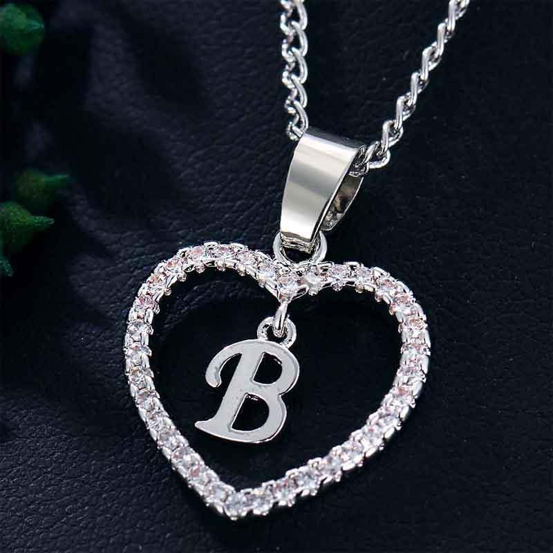 Heart Letters 26 Love Crystal Women Silver Plated Chain Jewelry Necklace