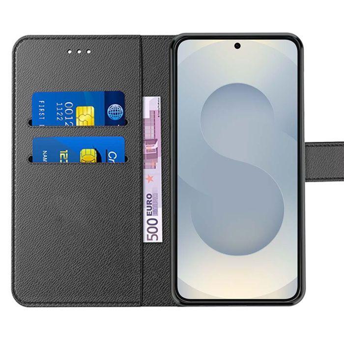 Coque de protection - BOOLING - pour Samsung Galaxy S25 Plus - Cuir PU Noir - 2 Verres Trempés - Antichoc