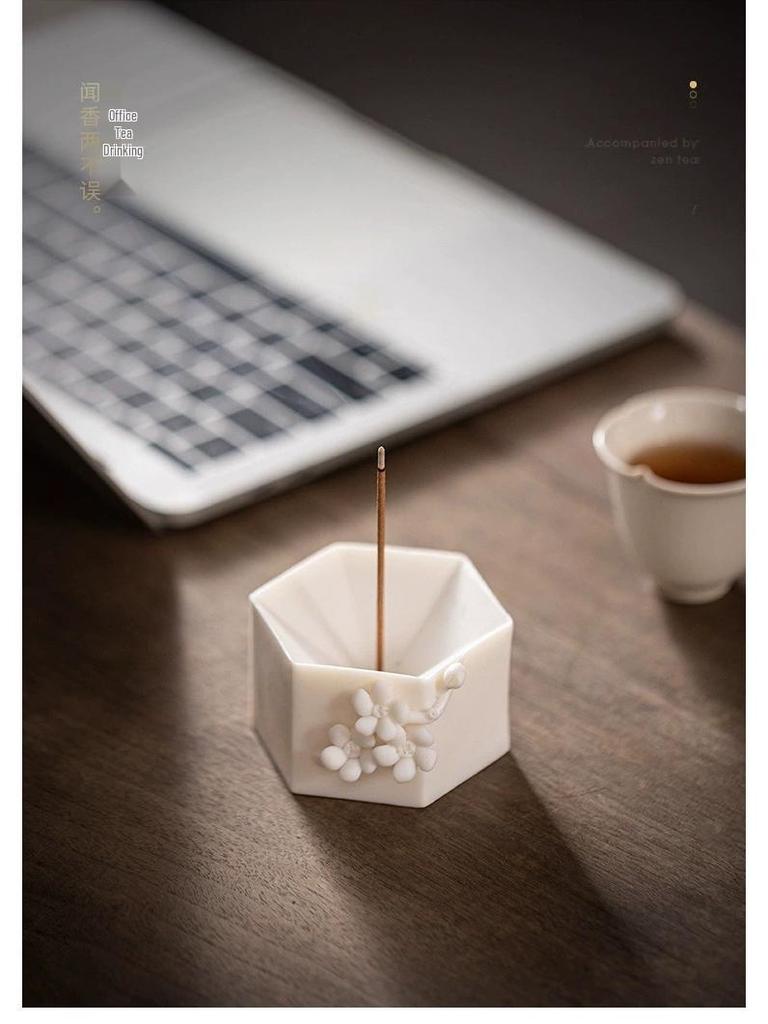 Handcrafted White Porcelain Plum Blossom Incense Holder for Home Decor