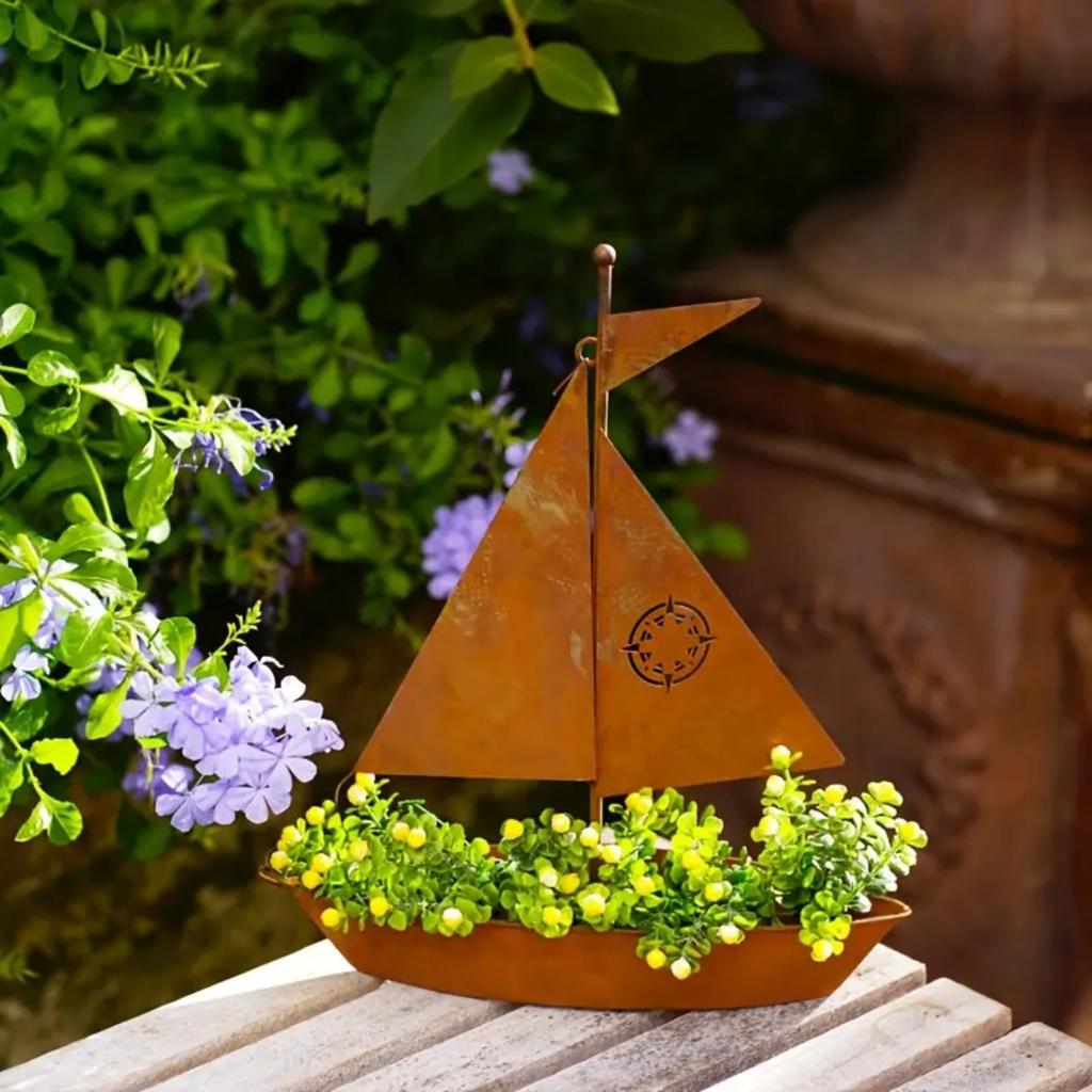 Creative 3D Sailing Ship Iron Art Plant Desktop Decoration Flower Pot Garden Decoration Ornament