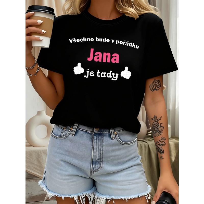 

Czech Positive Message T-shirt Vsechno Bude V Poradku Print T - Shirt Women s Spring - Summer Short - Sleeve Crew - Neck Casual T 4XL чорний