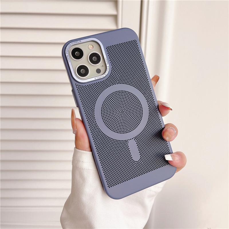 Camera Big Hole Grid Heat Dissipation Magnetic PC Case For iPhone 12 11 Pro Max Non-Slip Anti-fingerprint Back Protector Shell Cover