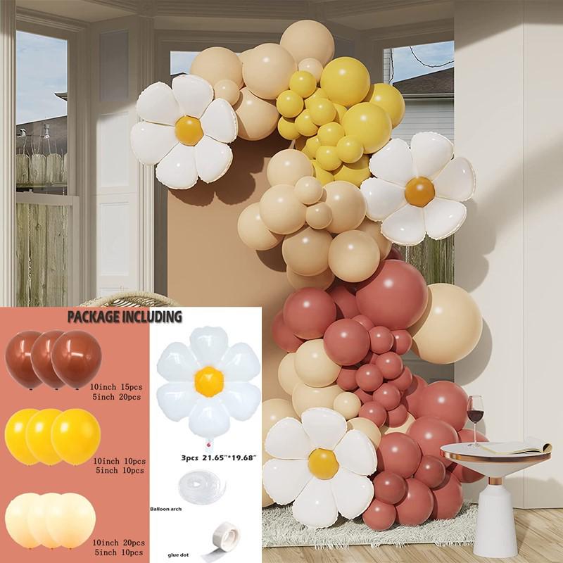 Colorful Macaron Daisy Wedding Dessert Table Decoration Set with Balloon and Flower Garland