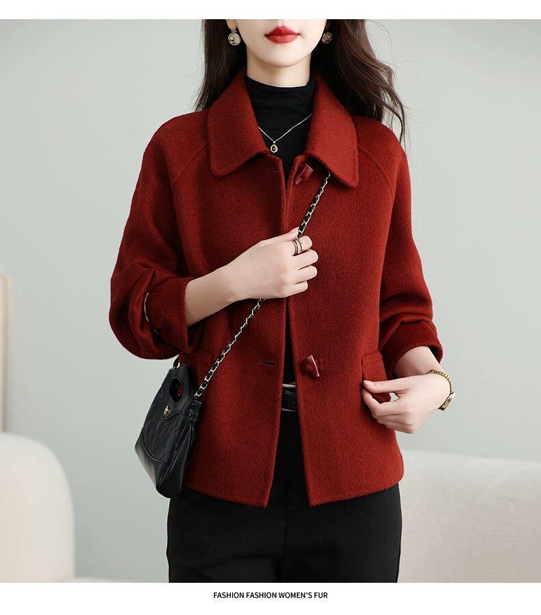 

Женское двустороннее кашемировое пальто 2025 г. Осень/Зима, модель Petite: Женское короткое свободное шерстяное пальто в корейском стиле 4XL for 145-155 Jin