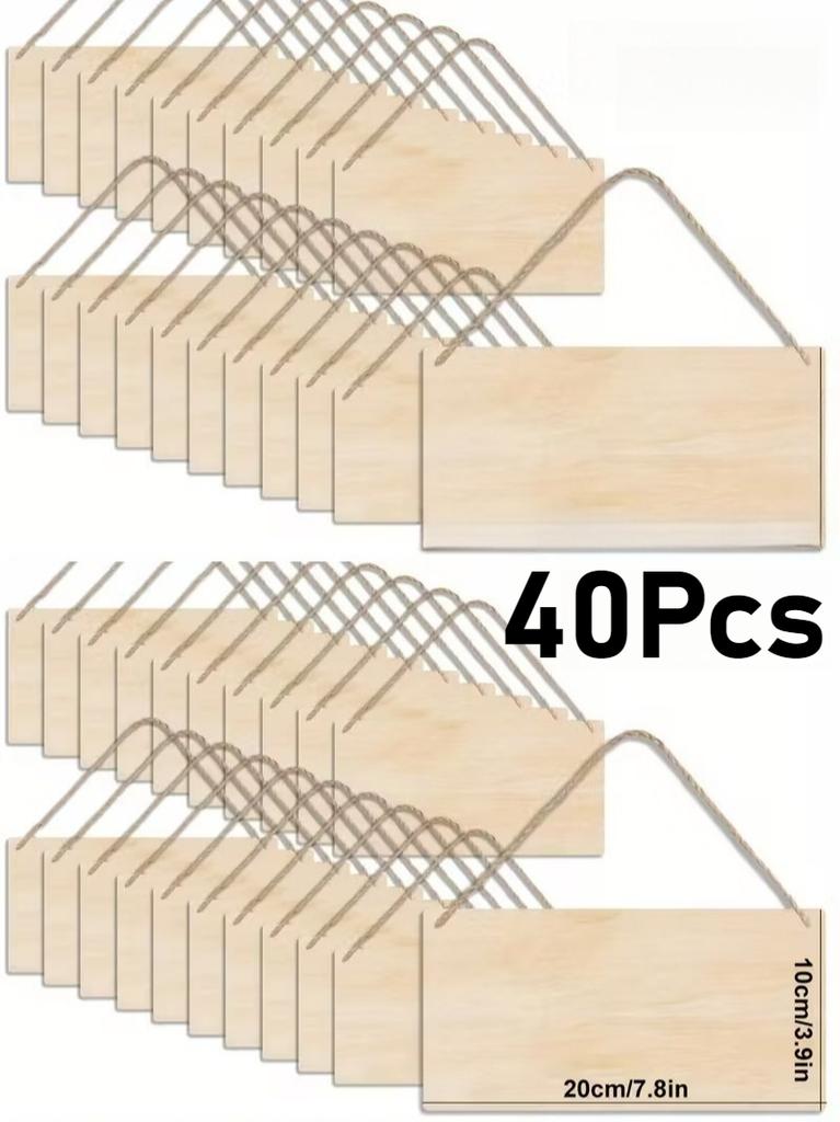 20/40pcs Wooden Sign Blank Rectangular DIY Painting Graffiti Crafts Hanging Ornaments for Festivals Weddings Parties Home Decor