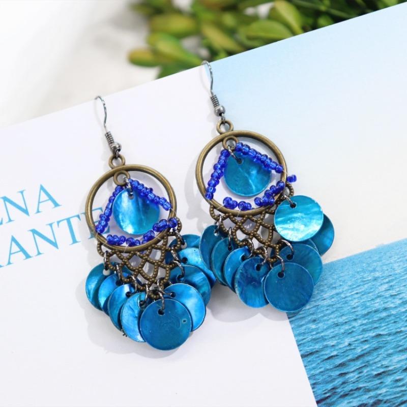 Bohemian Vintage Gorgeous Shell Earrings Long Tassel Versatile Vacation Femininity Court Earrings Ear Accessories