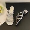 French beautiful bow rhinestone sandals women's summer wear 2025 new fairy wind gentle open-toed cool slippers