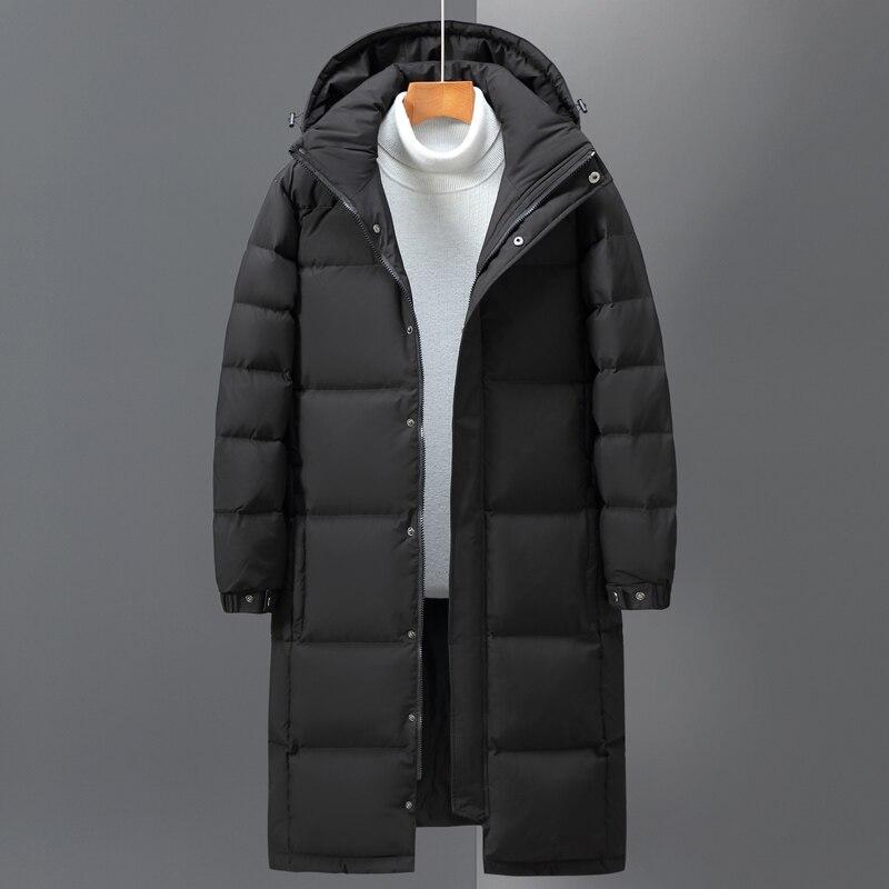 Herren-Daunenjacken, weiße Entendaunen-Pufferjacke, Winter, neues Outfit, warmer Parka mit Kapuze, verdickter Mantel, langer knielanger Herrenmantel