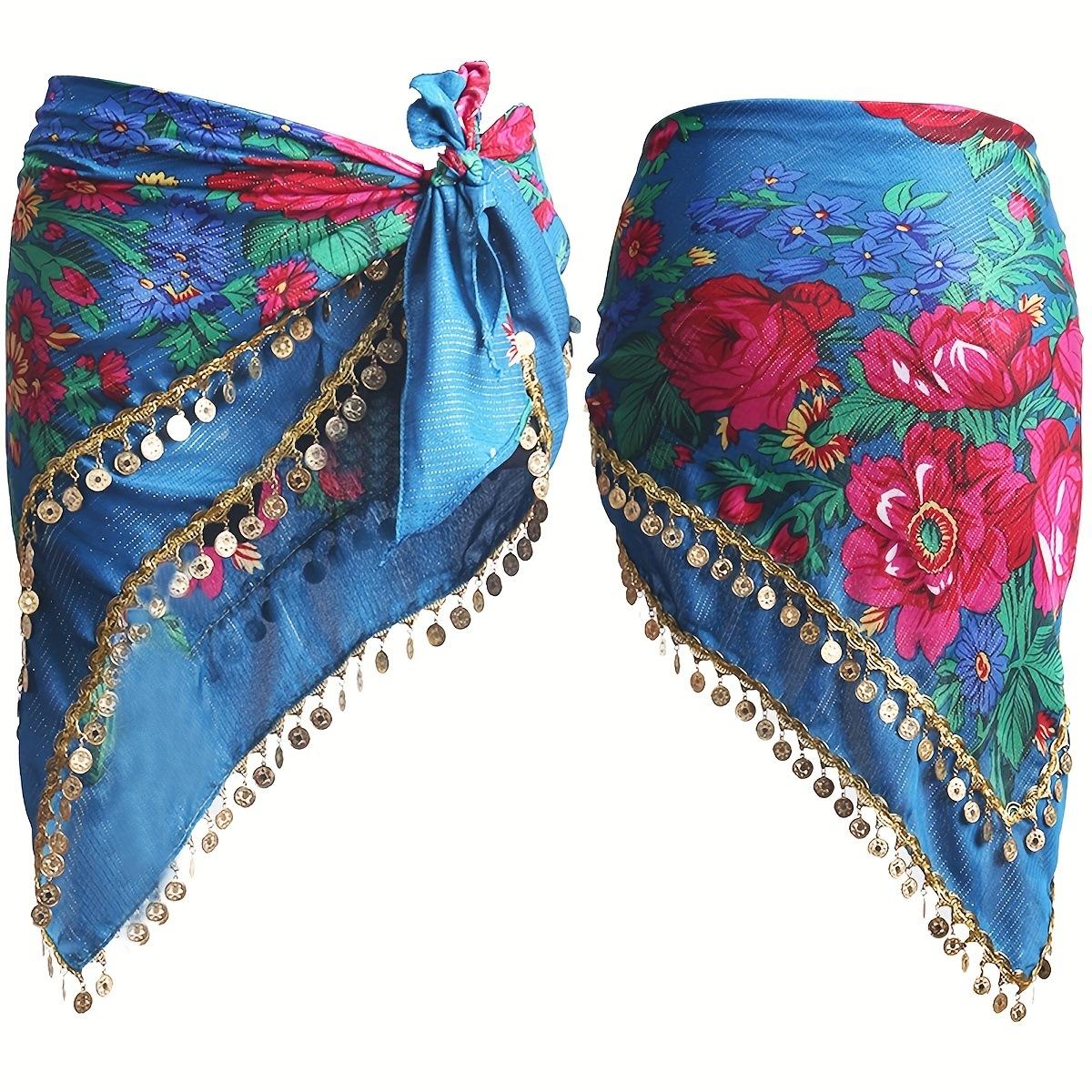 

European And American Women s Belly Dance Latin Dance Double Layer Sequin Tassel Triangular Hip Scarf Performance Costumes