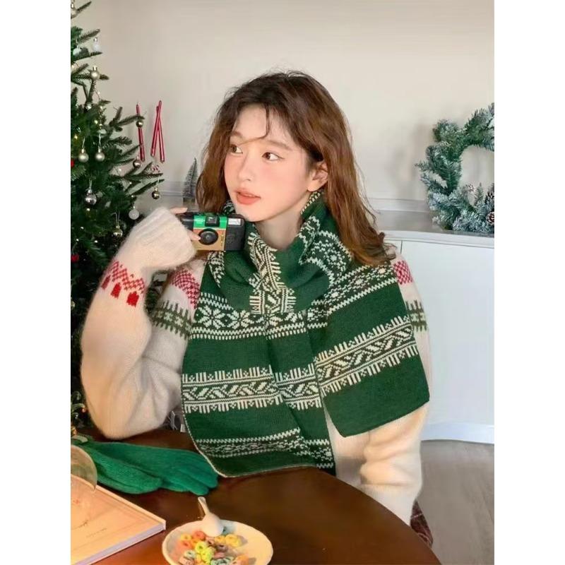 Christmas Gift Versatile Boys Scarf Women's Winter High-end Couple Scarf Short Double-sided Knitted Wool