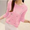 Autumn New Korean Version Slim Fit Plum Blossom Embroidery Round Neck Base Knitted Sweater Long Sleeved Women's Pullover Sweater Winter