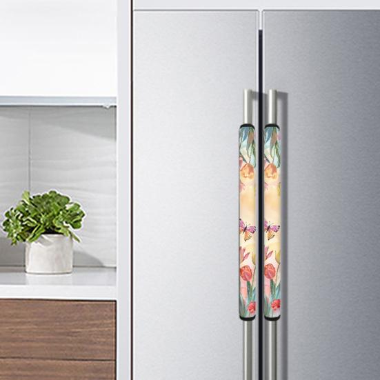 Yousheng 1 Pair Refrigerator Door Handle Covers Flower Patterns Universal Wide Application Kitchen Appliance Door Handle Decorative Mats