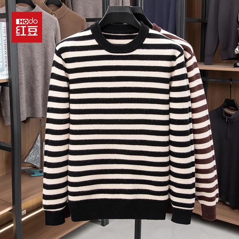 Hodo Men s Thick Striped Round Neck Pullover Wool Sweater 2XL 185 чёрный