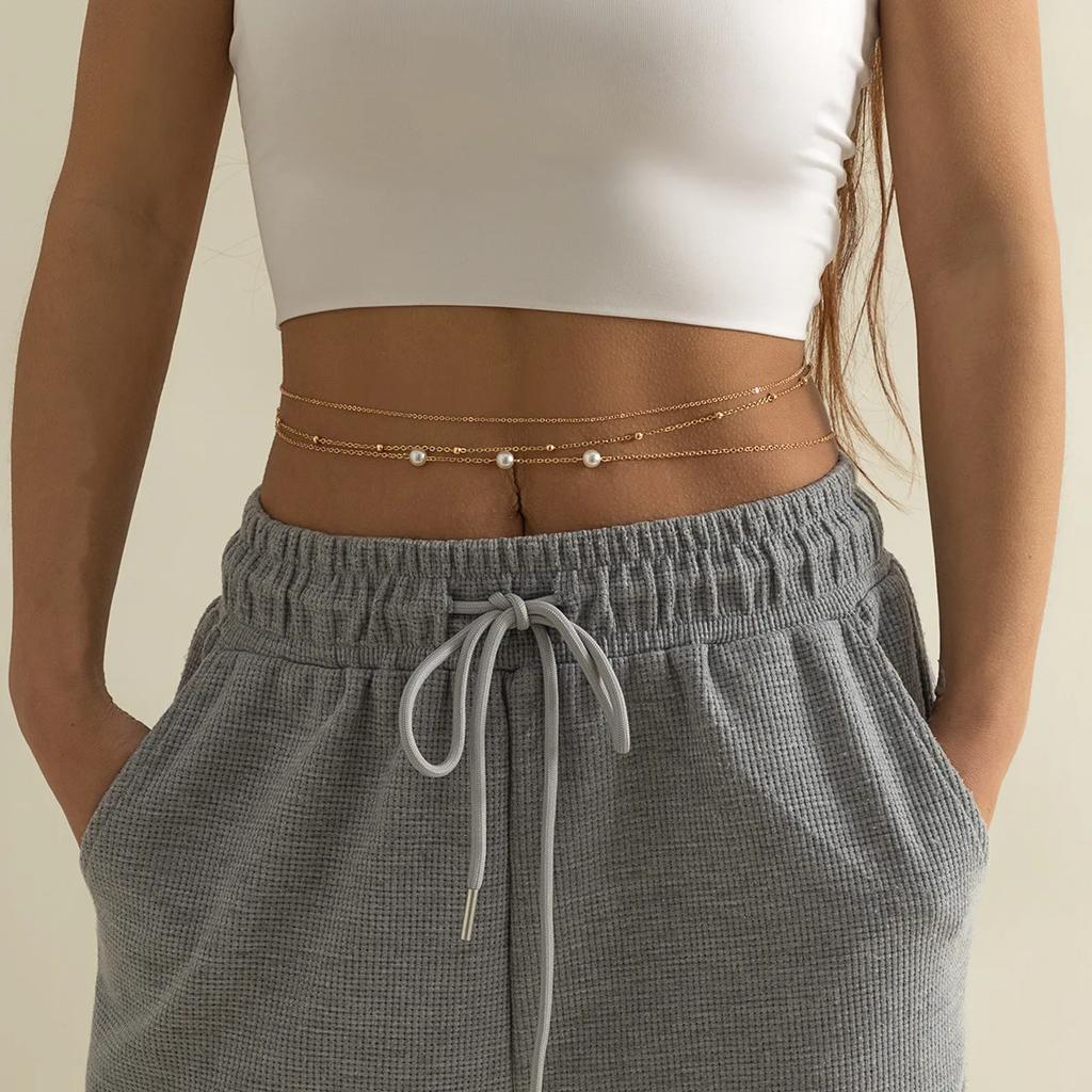 Minimalist Tassel Sequin Double Layer Chain Casual Pants Chain Hip-hop Body Chain Fashionable Retro Turquoise Waist Chain