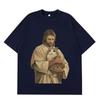 Funny Jesus Holding Meowl Funny Cat Meme Tees Unisex Women Vintage TShirt Shortsleeved Loose Cotton Harajuku Tshirts Streetwear