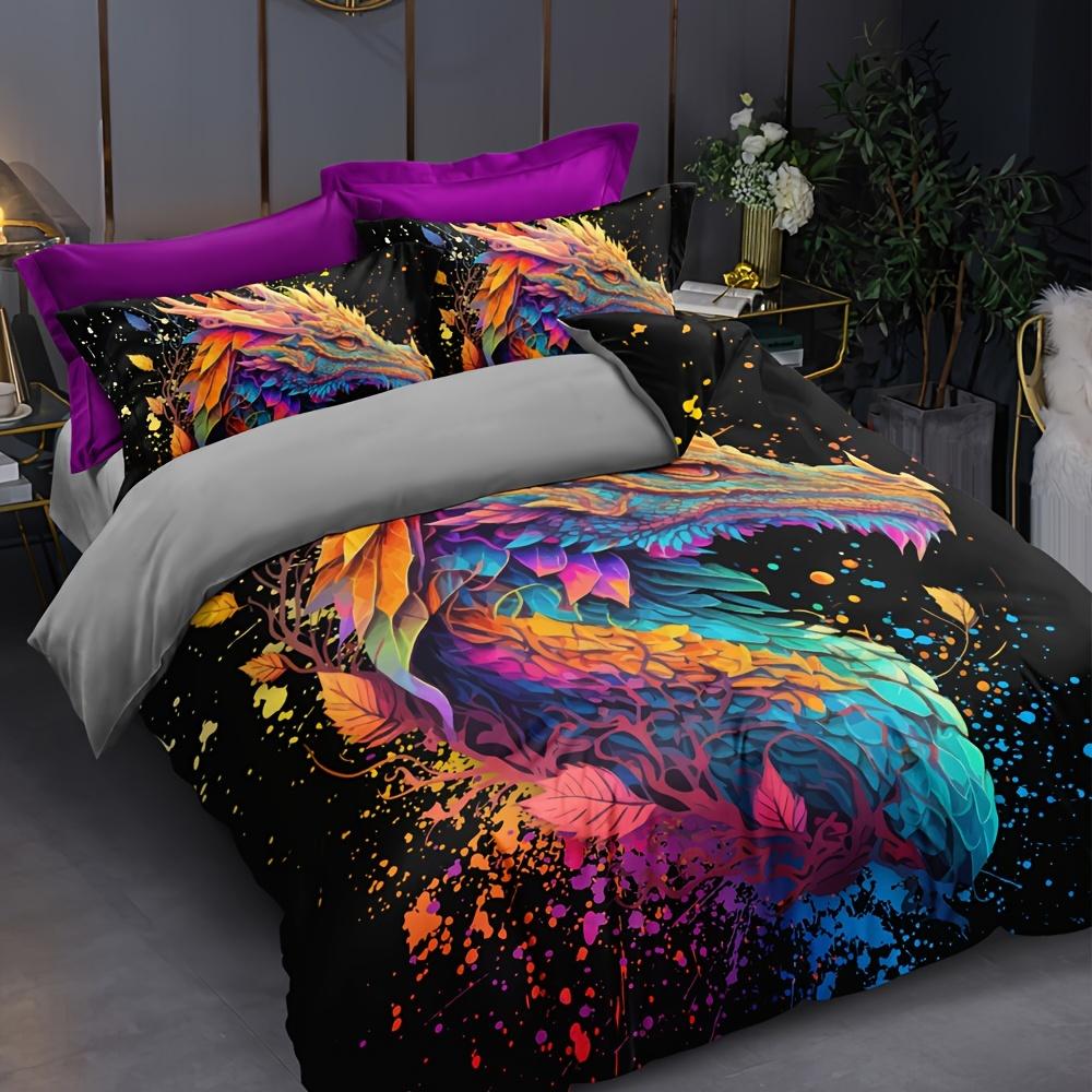 3pcs Duvet Cover Set, Mystical Dragon Print Bedding Set, Soft Comfortable Duvet Cover, For Bedroom, Guest Room Decoration