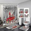 Niedlicher Schneemann-Weihnachts-Duschvorhang-Set, silberne Tannenzweige, Schneeflocken-Weihnachtskugeln, Badezimmer-Dekor, Teppich, Badematte, Toilettendeckelbezug