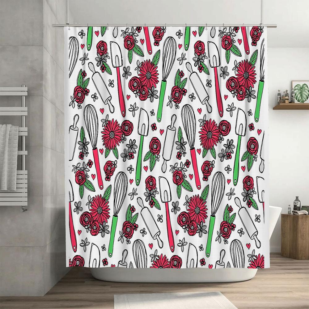 Botanical Shower Curtain Vintage Floral Pattern Bathroom Decor Farmhouse Rustic Nature Themed Waterproof Fabric