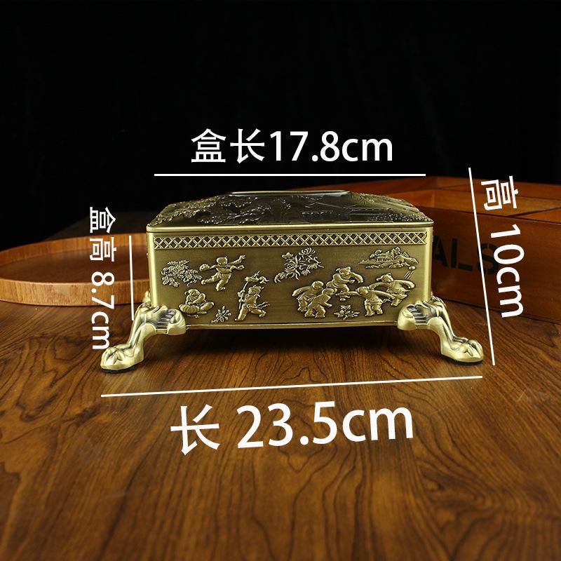 

Pure copper napkin paper box, copper art copper ware, home furnishing, living room desktop retro brass landscape pavilion pumping paper box ornament