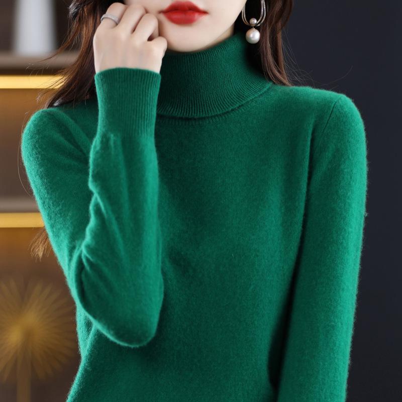Women's High Neck Wool Sweater - 100% Pure Cashmere Knit, Autumn/Winter Style