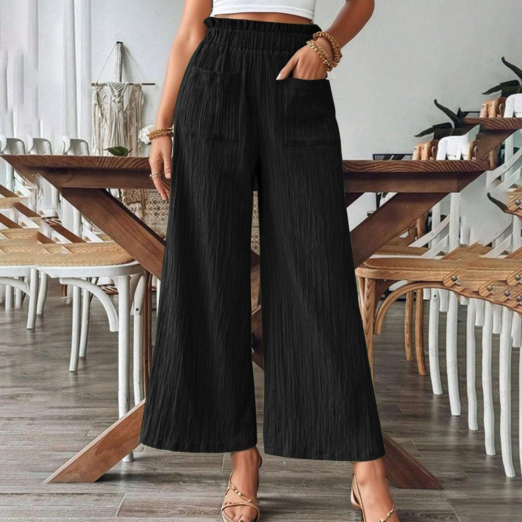 Women's Fashion Loose Leisure Colour Cotton Linen Casual Nine Points Wide Leg Pants