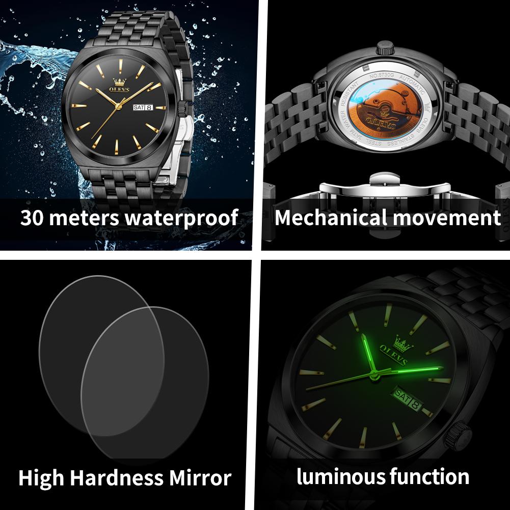 OLEVS Men Watches Luxury Elegant Waterproof Fine Steel Original Automatic Mechanical Wristwatch for Man Waterproof Luminous Date