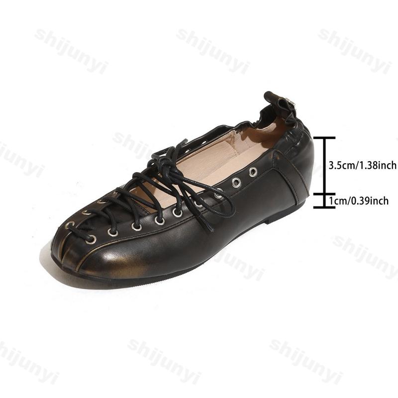 Fashion Women's Ballet Shoes Autumn New Height Increase Vintage Lace Up Fashion Single Shoes Comfortable Soft Sole Non Slip Casual Flats