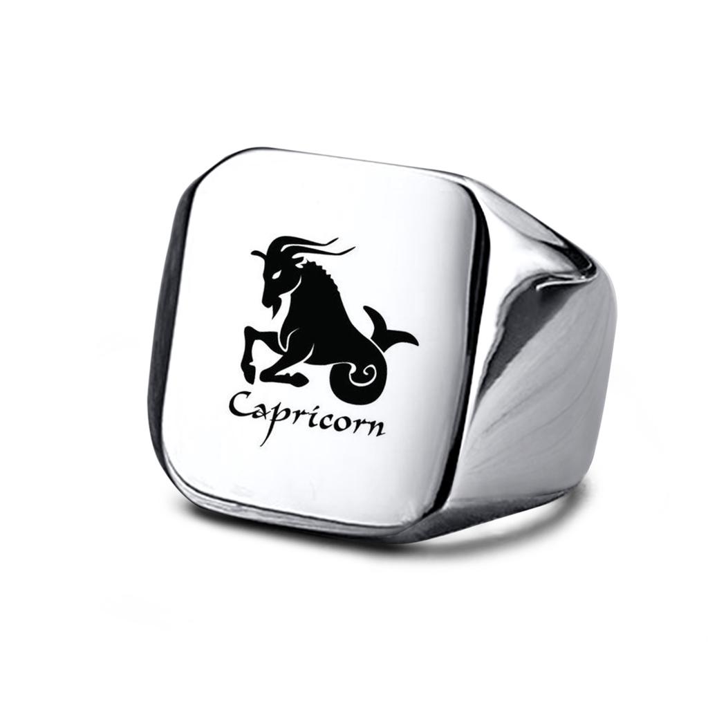 Vnox 18mm Signet Ring For Men Women, The Zodiac 12 Horoscope Constellation Sign Finger Band, Stainless Steel Aries Punk Ring