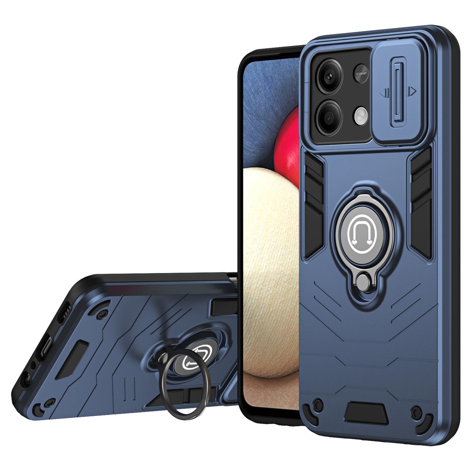 

For Xiaomi Redmi Note 13 5G Wholesale Phone Cases with Slide Lens Cover+Ring Holder Kickstand Blue
