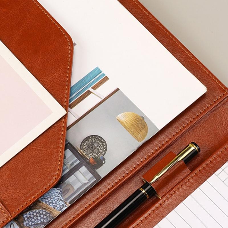 Business Conference Folder Leather Clipboard Folder Letter Size Document Folder with Card Pocket Storage Pocket Pen Slot