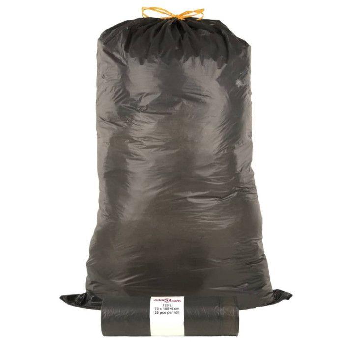 Sacs poubelles avec cordons 250 pcs noir 120 L