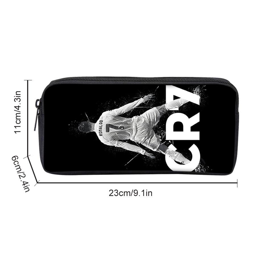 Black Football Star CR7 Pattern Pencil Bag with Zipper Canvas Fabric Stationery Organizer for Schools and Offices