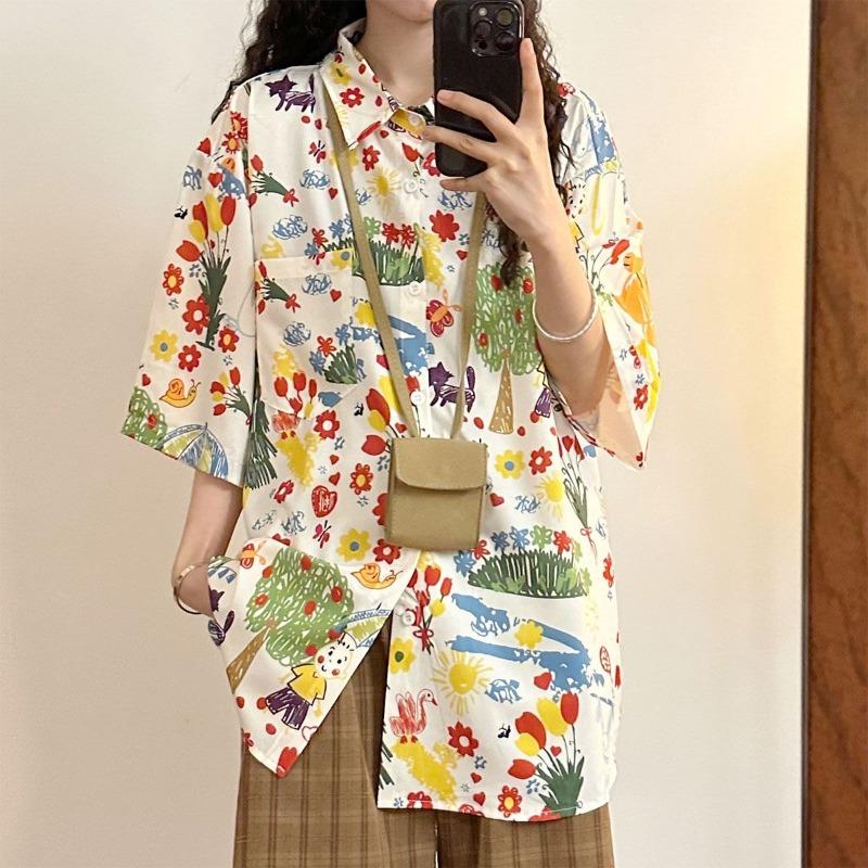 

Новые женские футболки с коротким рукавом, цветная печать, контрастные цвета, лацкан, повседневная рубашка, топ, летняя мода, женская одежда XXL